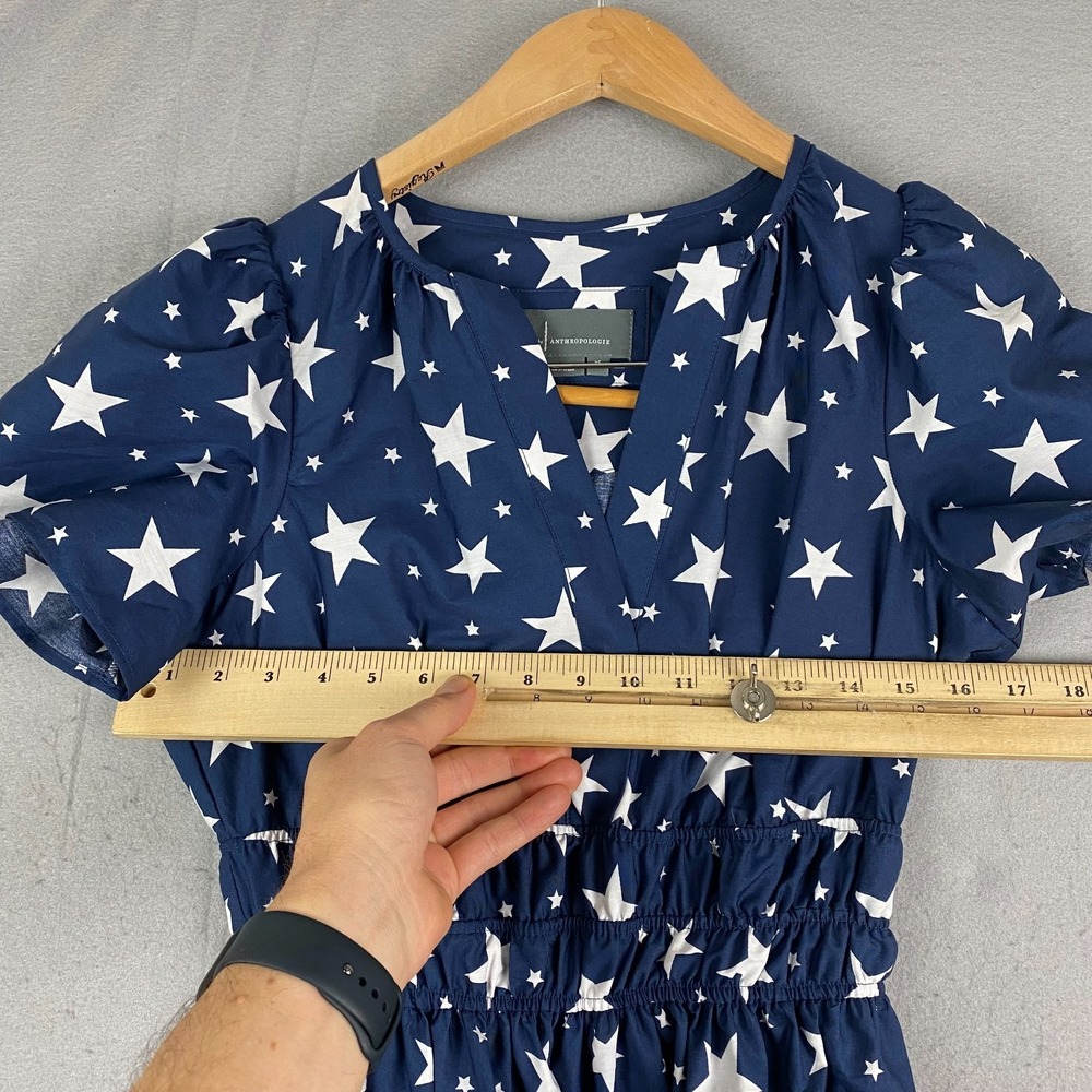 Anthropologie SOMERSET womens Dress XS Short Sleeve Navy White Stars Patriotic - Picture 7 of 11